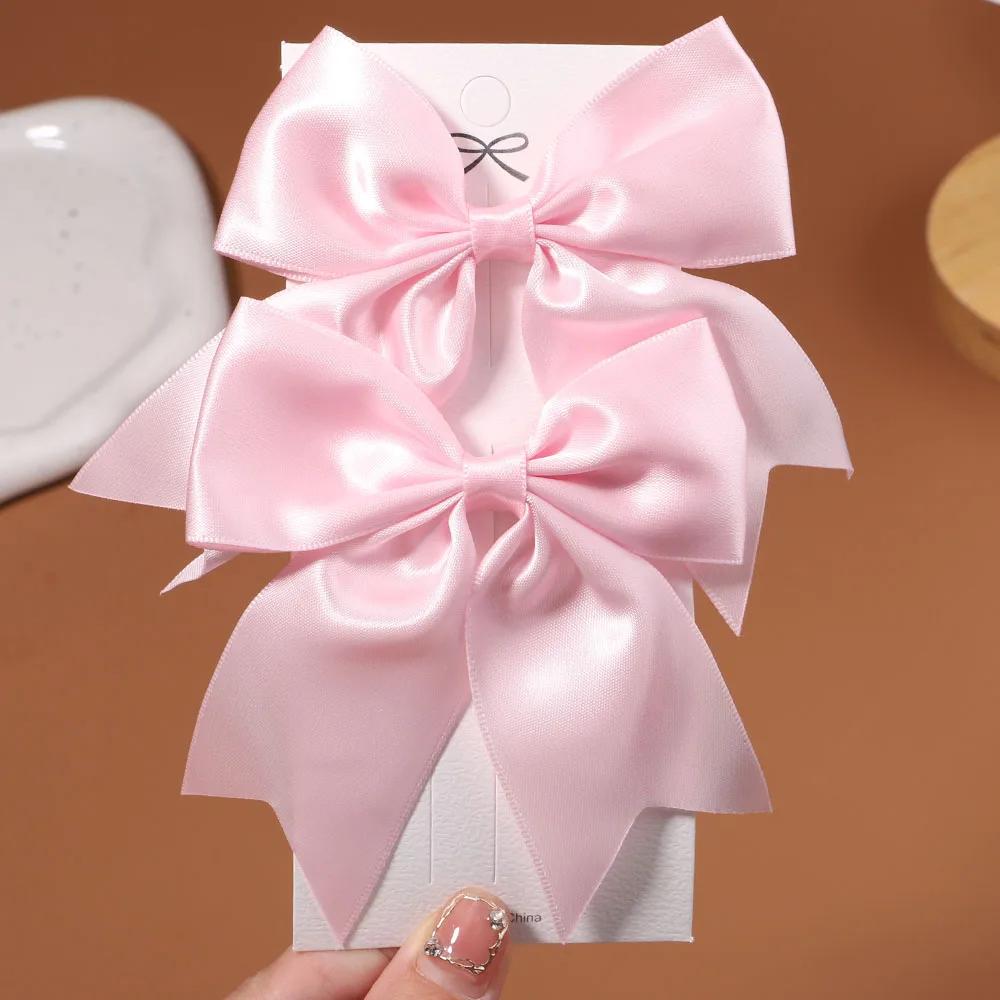 2/3Pcs/Set Lovely Solid Color Ribbon Bows Hair Clip for Kids Girls Hairpins Barrettes Handmade Headwear Baby Hair Accessories