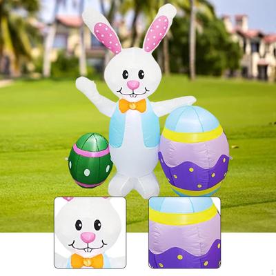 Lapin Gonflable de Pâques et Œuf Coloré Grande Décoration de Jardin Mignonne Éclairée Ornement pour Lieu