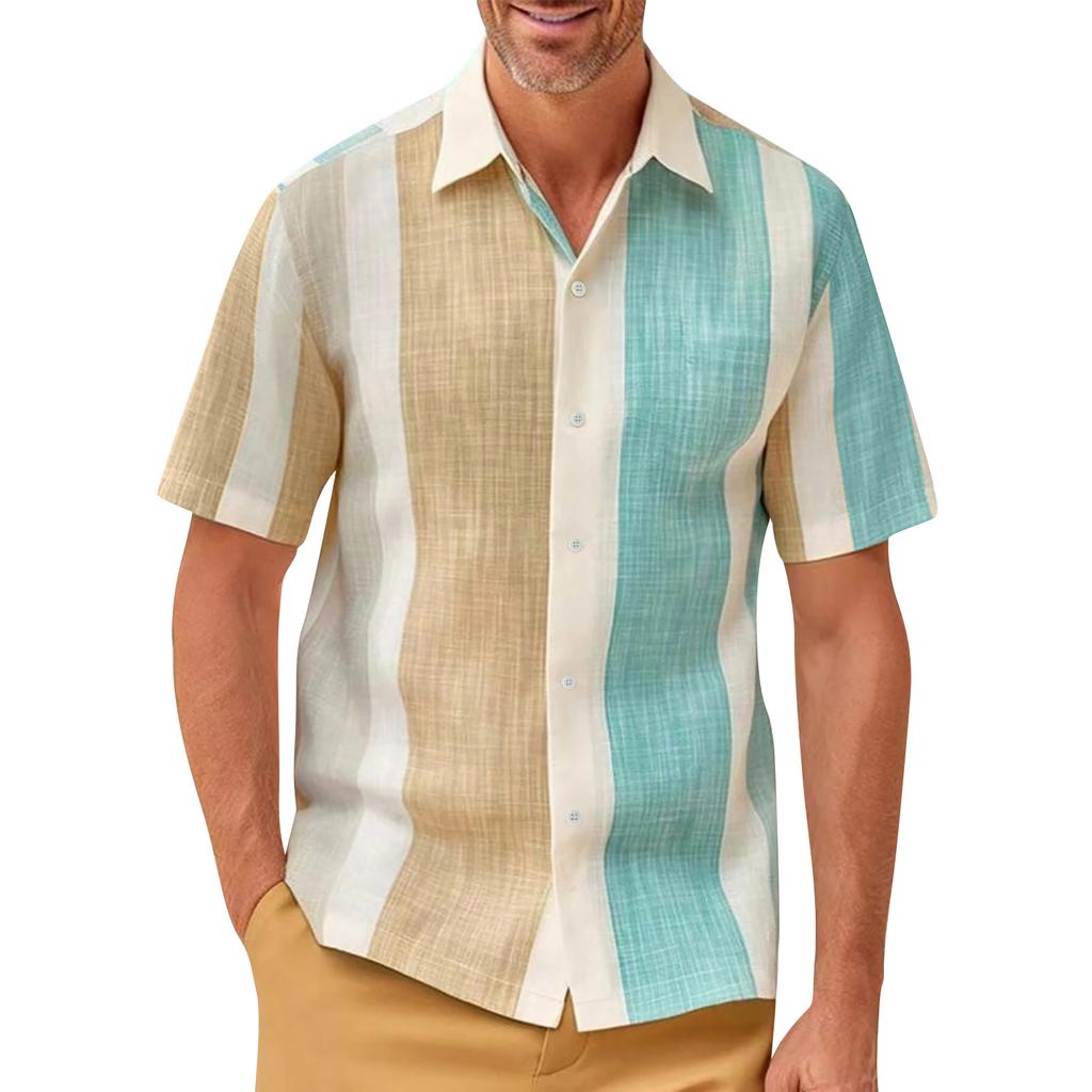 Men's Vintage Button Down Bowling Shirts Short Sleeve Summer Beach Shirt