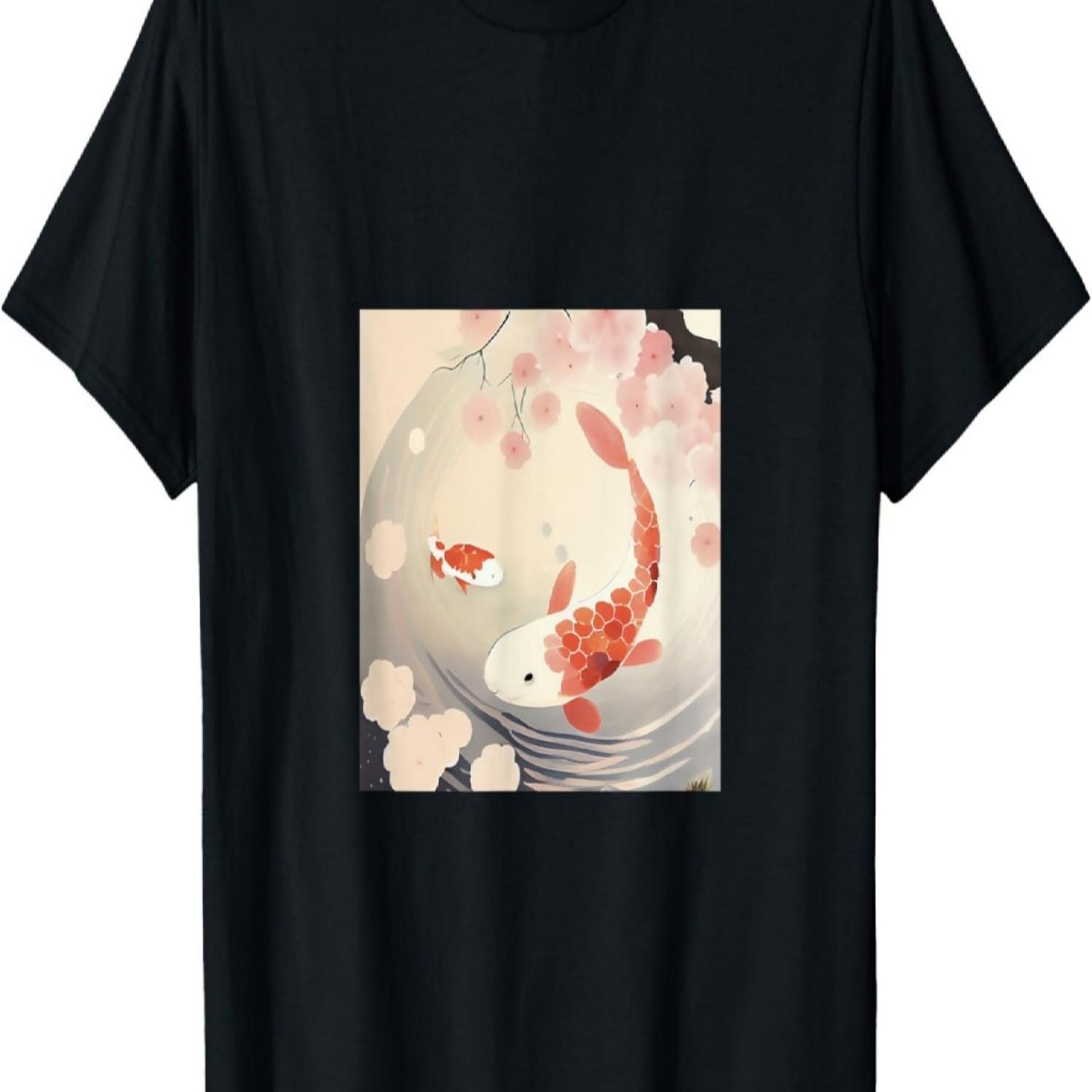 Kawaii Cute Koi Fish carp and baby fish cherry blossom T-Shirt S