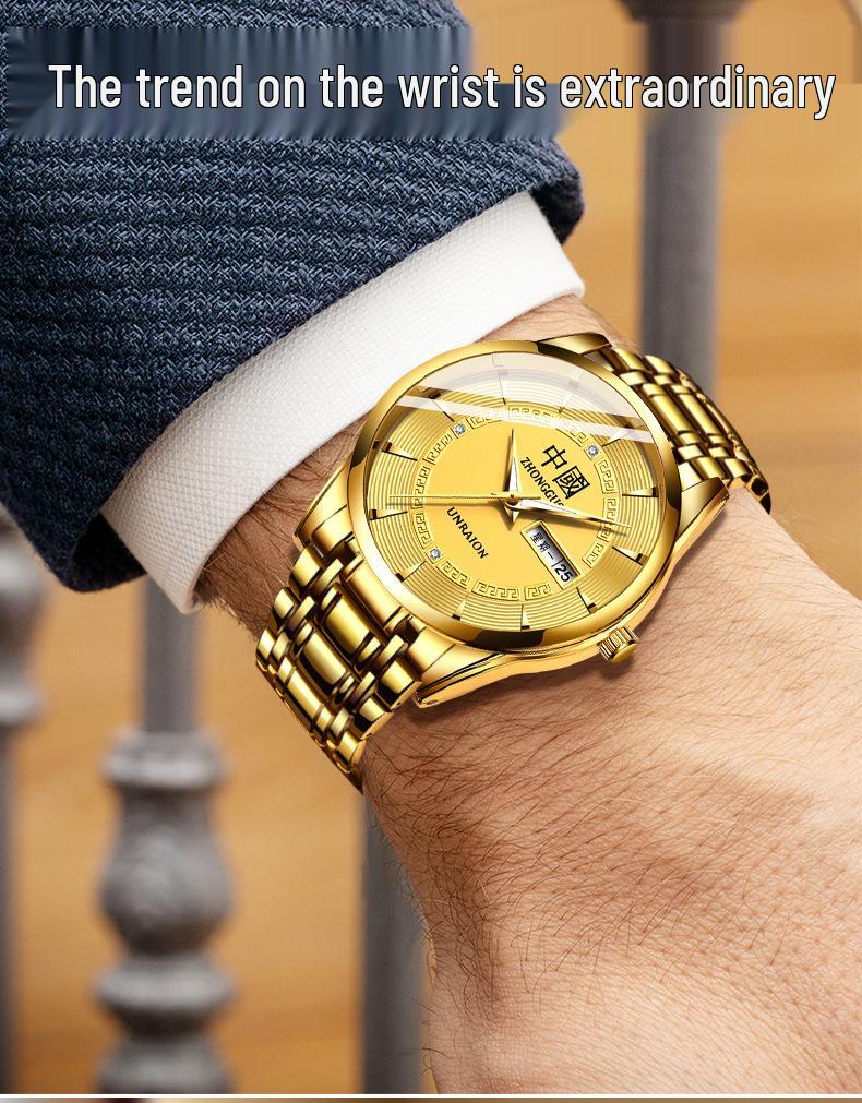 Men's Waterproof Stainless Steel Vintage Double Calendar Quartz Watch