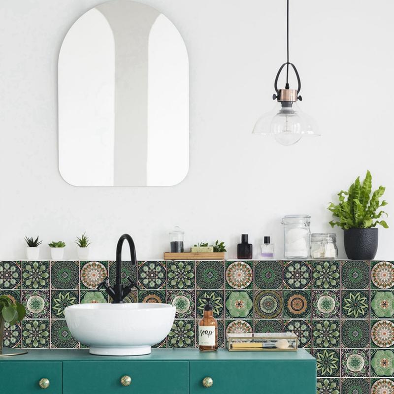 24Pcs Tile Stickers Wall Decor Moroccan Bathroom Kitchen Wall Sticker Waterproof PVC Decoration Stickers Retro Design in Mosaic