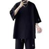 Men's Trendy Summer Jacquard Sport Outfit: Casual Two-Piece Set with Short Sleeves and Shorts