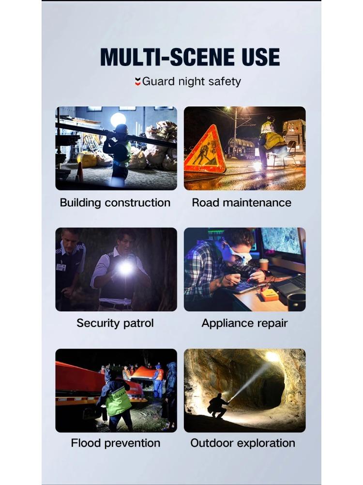 New Flashlight Solar Searchlight Strong Light Illumination Portable Handheld Flashlight Outdoor Multifunctional Lighting