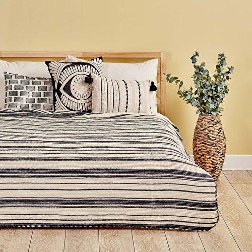

Хлопковое одинарное одеяло в полоску Bella Maison, черное (150x200 см)