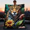 1pc Leopard Floral Print Throw Blanket Polyester Fiber, Lightweight Flannel, Soft & Warm, All Season Use for Outdoor, Camping Digital Print
