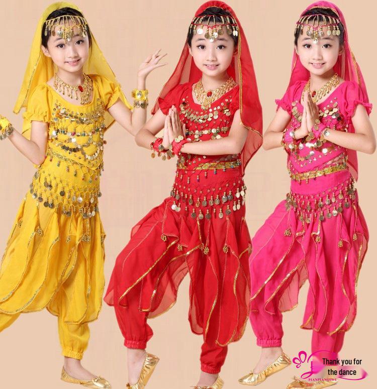 

Детский индийский костюм для belly dance для девочек и малышей - Этнический костюм для выступлений и тренировок S: 90-110cm