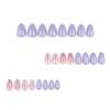 24 Pcs White Flowers Artificial Nail French Tip Press On Nail Almond Shape Stick On Nail Purple False Nail for Party