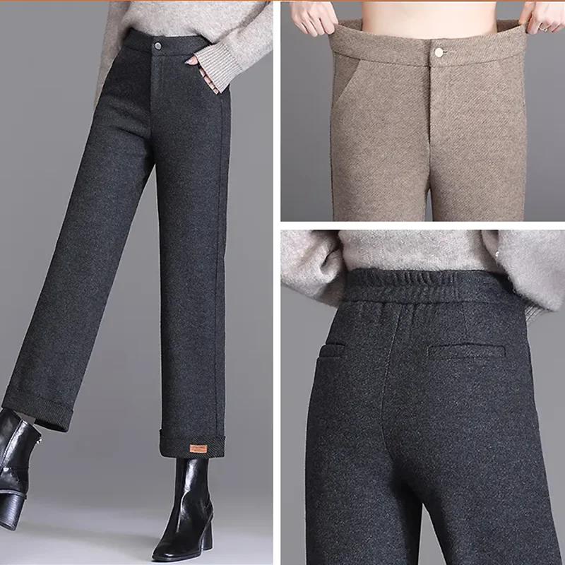 Damen Winter Elastische Hohe Taille Haremshose Knöchellang Samtgefüttert Pantalones Casual Korea Spodnie Elegant Damen Warm Broek