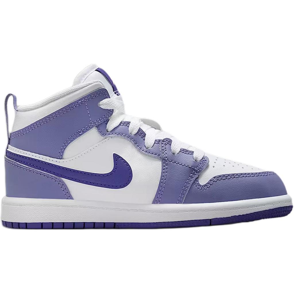 Jordan Air Jordan 1 Abrasion Resistant Mid Top Children's Basketball Shoes Purple White Kids' DQ8424-500