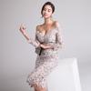 Elegant V-Neck Lace Bodycon Midi Dress - Korean Style 2023