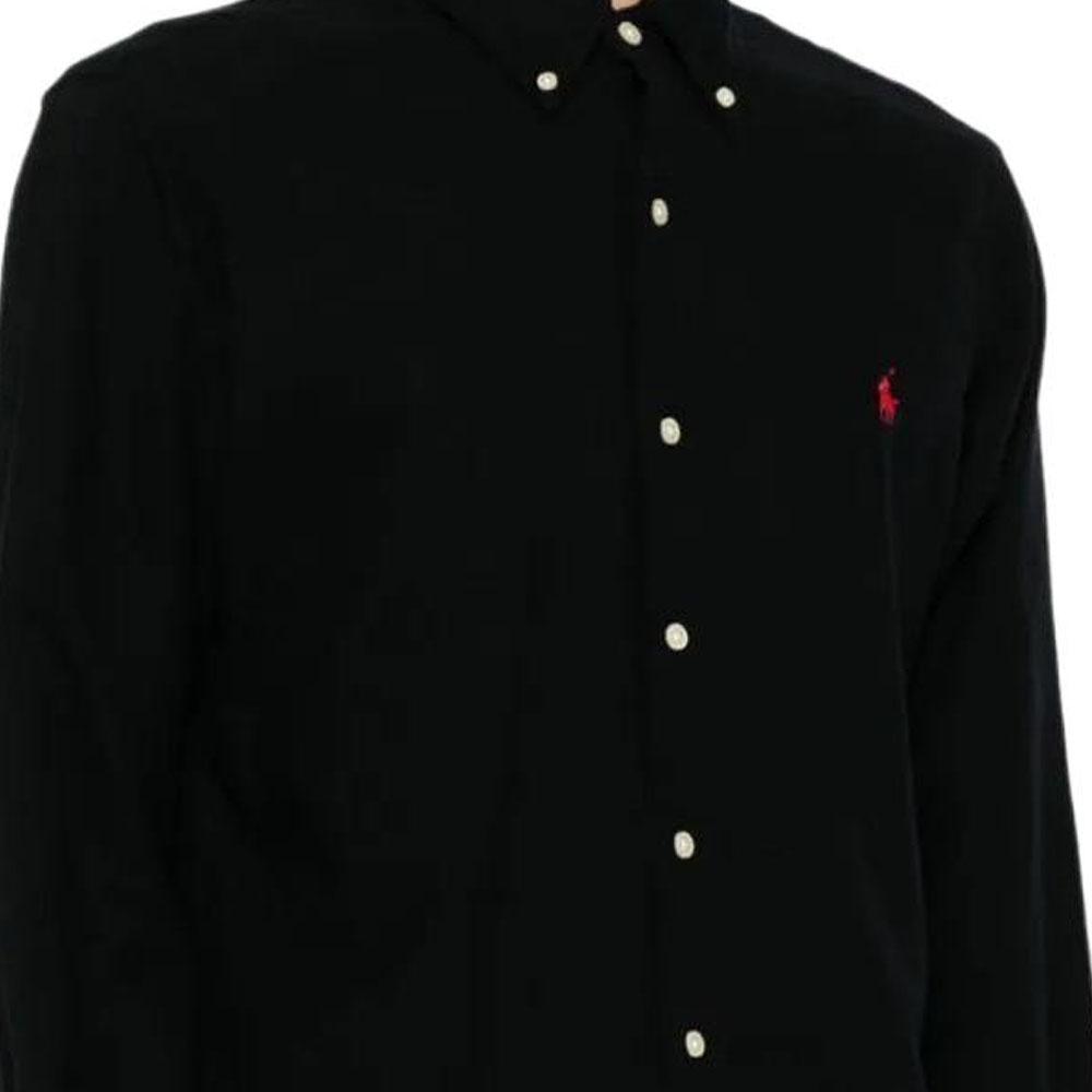 Polo Ralph Lauren Solid Logo Embroidered Pointed Collar Long Sleeve Shirt Men shirts Black 710767906-004