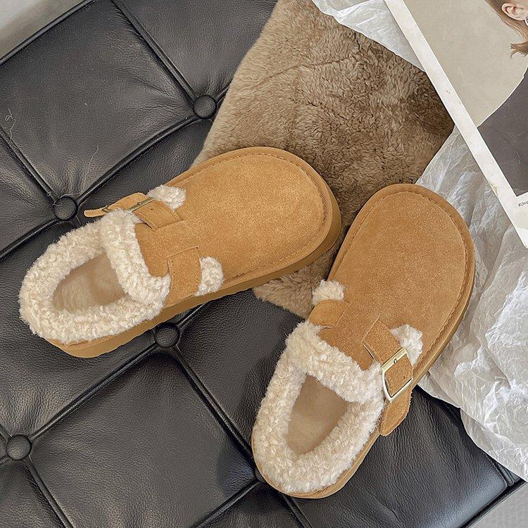 Platform Snow Boots Women's Winter Velvet Maillard Loafer Cotton Shoes 2025 New One-pedal Retro Boken Shoes