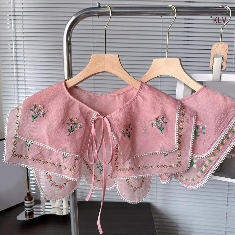 Embroidery Flower Collar Elegant Detachable Fake Collar Shawl Vintage Horseface Skirt Collar Costume Dress Up Accessory