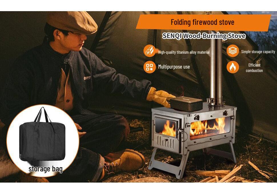 Lightweight Titanium Alloy Folding Stove for Outdoor Tent Heating and Hiking