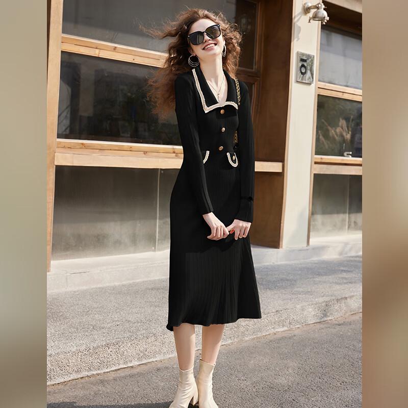 

VICTORIA&VERA Elegant Gold-Trim Knit Midi Dress M