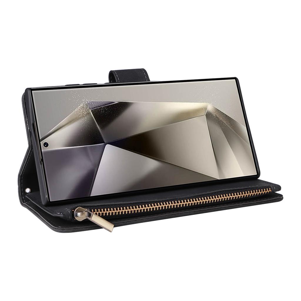 For Samsung Galaxy S25 Ultra Case Zipper Wallet Multiple Card Slots Leather Phone Cover