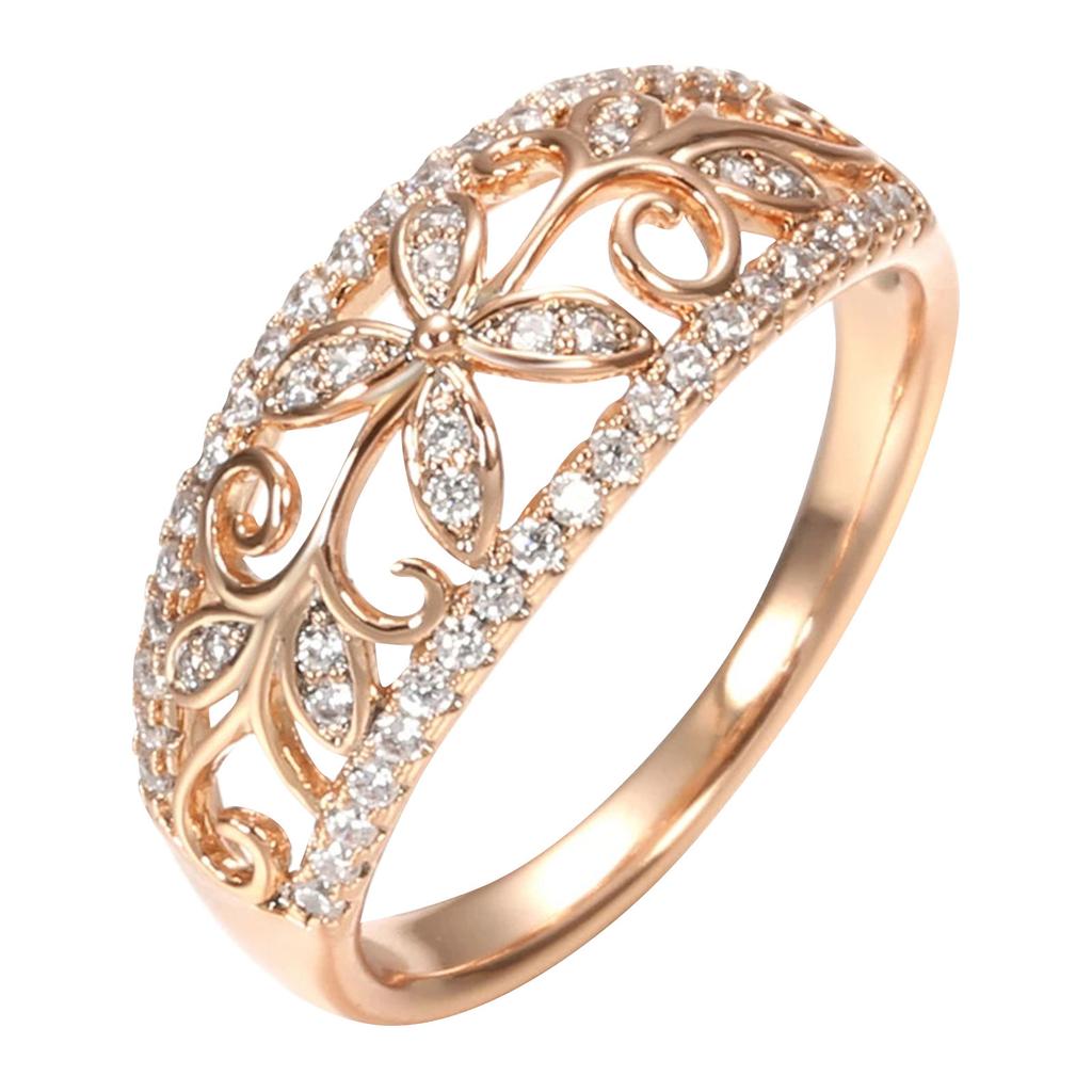 Rose Gold Plated Floral Design with Sparkling Zirconia Accents, Elegant Jewelry for Women