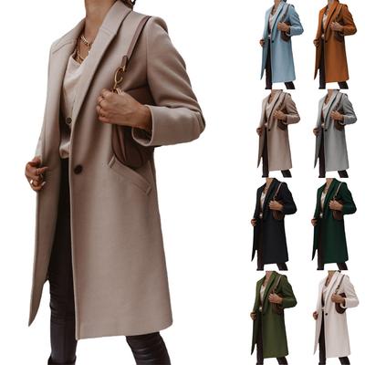 eBay Amazon 2026 Women's Clothing New European and American Autumn and Winter Solid Color Lapel Medium and Long Button Woolen Coat Coat