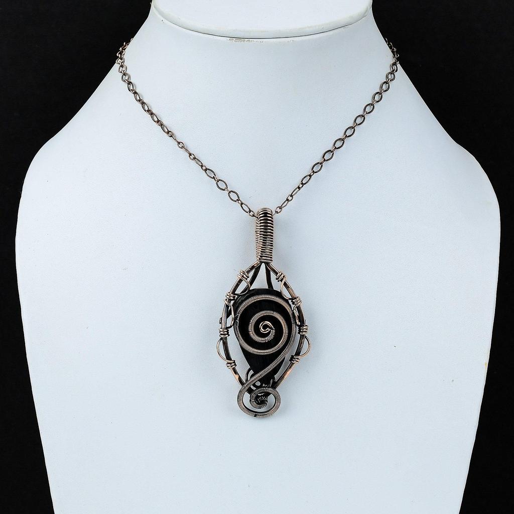 Fantezie neagră turmalină piatră prețioasă din sârmă de cupru pur înfășurate manual bijuterii pandantiv