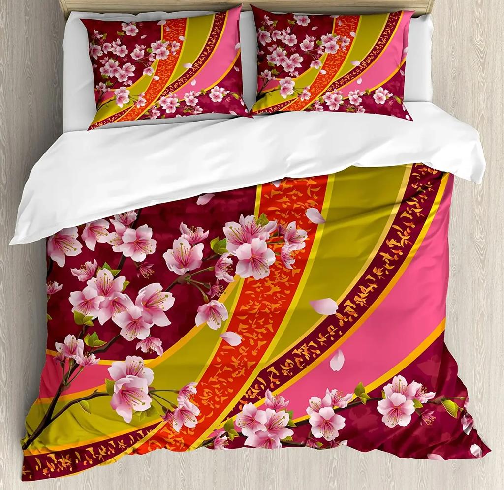 Watercolor Sakura Pink Flower Duvet Cover Bed Bedding Set Home Textile Quilt Cover Pillowcases Bedroom Bedding Set No Sheet