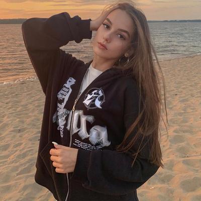 Women Sweatshirt Oversized Hoodies Women Jacket Letter Print Coat Goth Harajuku Y2k Aesthetic Clothes Grunge Punk Jacket Zip-up