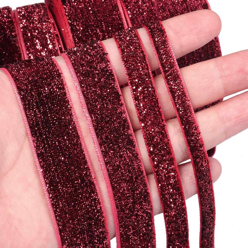 5-10yards/lot Colored Single-sided Velvet Ribbon Sparkling Satin Ribbon Bow DIY Christmas Party Gift Flower Packaging Decoration