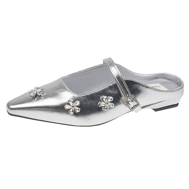 Fashion 2025 Women's summer outerwear spring new Korean French style temperament silver single shoes comfortable thick heel sandal