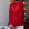 Hollow Knitted Shirt Spring/Summer Perspective Thin Large Round Neck Trumpet Sleeve Knitted T-shirt