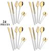 24Pcs Gold Tableware Set Stainless Steel Flatware Dinner Knife Forks Spoon Chopsticks Cutlery Set Kitchen Wedding Dinnerware Set