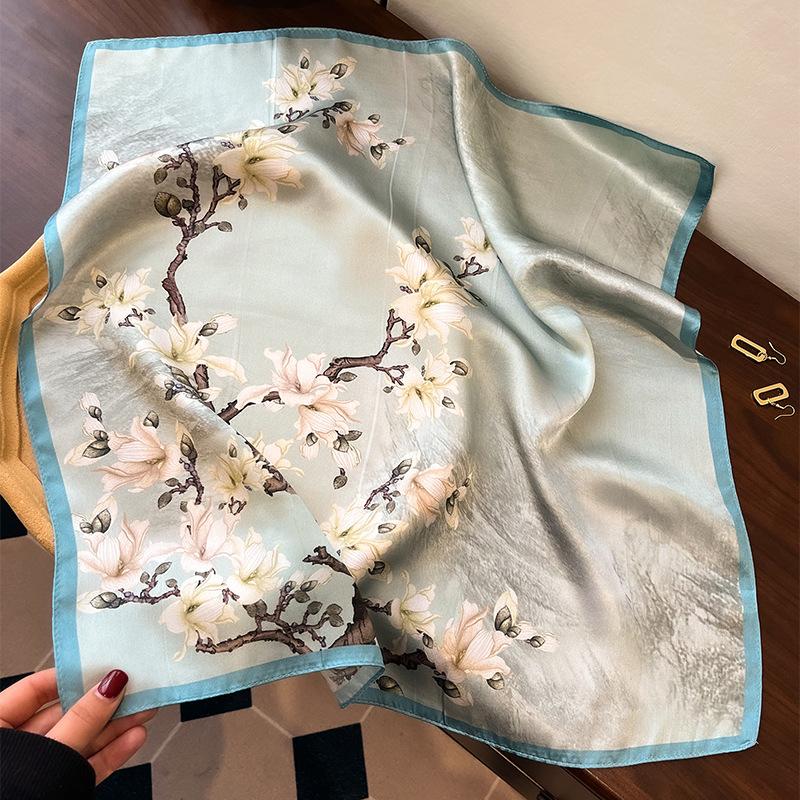 Fashion New Chinese Silk Scarf Women s Spring Versatile National Style Magnolia Mulberry Silk Scarf Elegant 53 Small Scarf 53cm