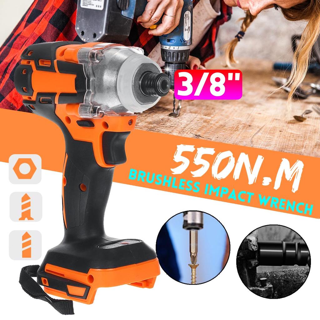 550 N.m Cordless Electric Screwdriver 3/8'' Speed Brushless Impact Wrench Rechargable Drill LED Light For 18V Battery