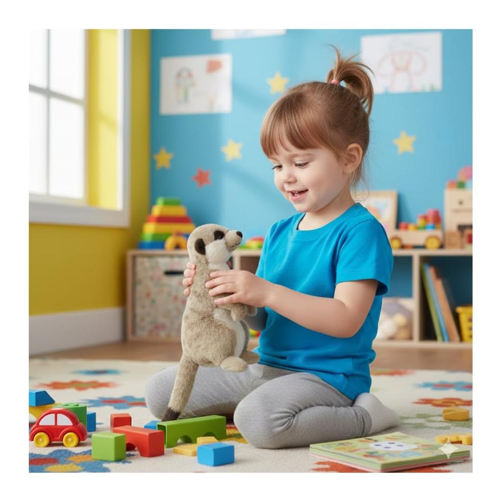 Adorable Savannah Friends Meerkat Plush Toy, 20cm  Soft, Beige, Hugable, Washable, Safety Tested, Kids Gift (1)