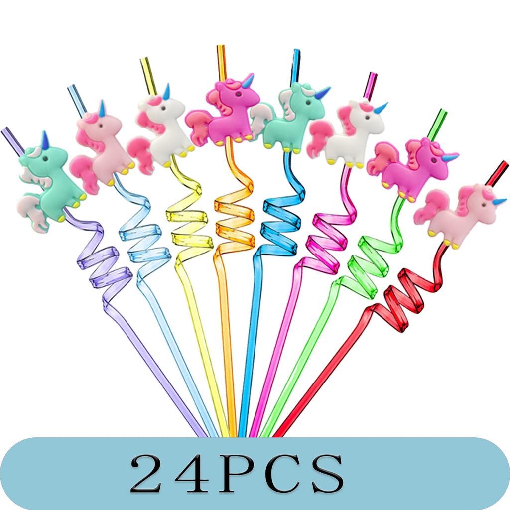 8-24PCS Curly Colored Reusable Children's Straws, Mermaid, Rainbow, Little Mary Straws For Princess Birthday Party Decorations