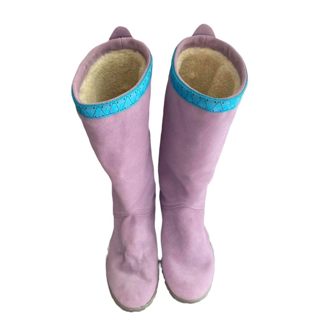 NEW Vintage Winter Women Knee High Boots Back Purple Knight Long Booties Designer Low Heel Botas De Mujer