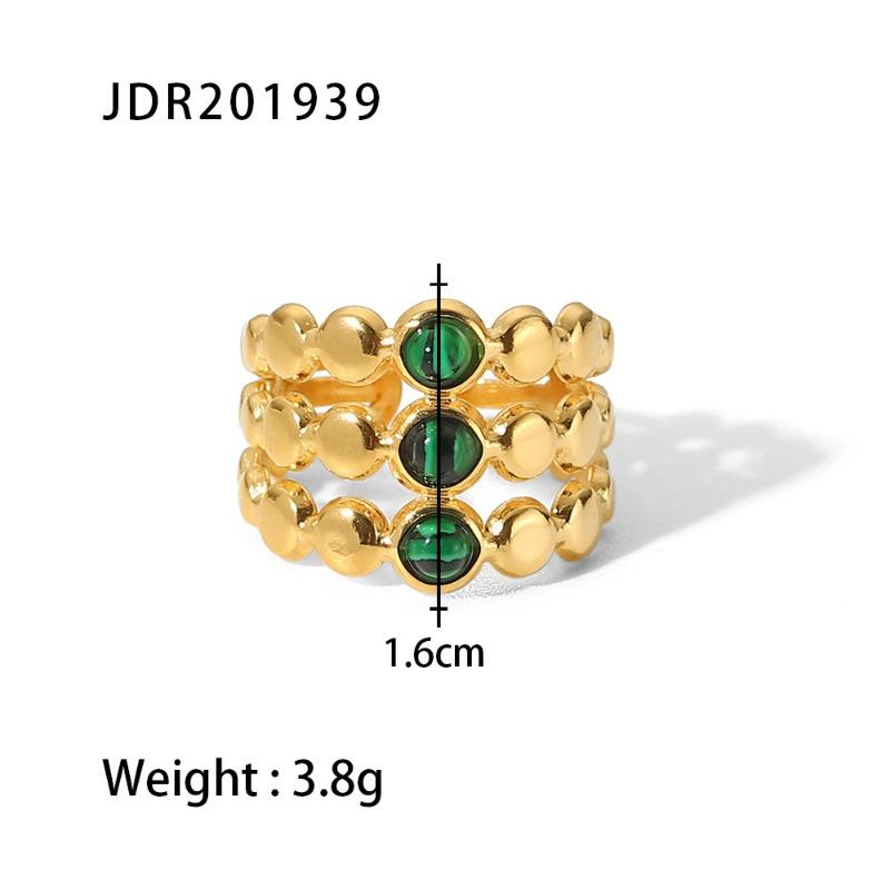 Retro Stainless Steel Gemstone Ring with Gold Band Jewelry From The Vintage Era
