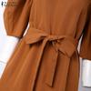 ZANZEA Women Casual Round Neck Loose Half Sleeve Long Dress