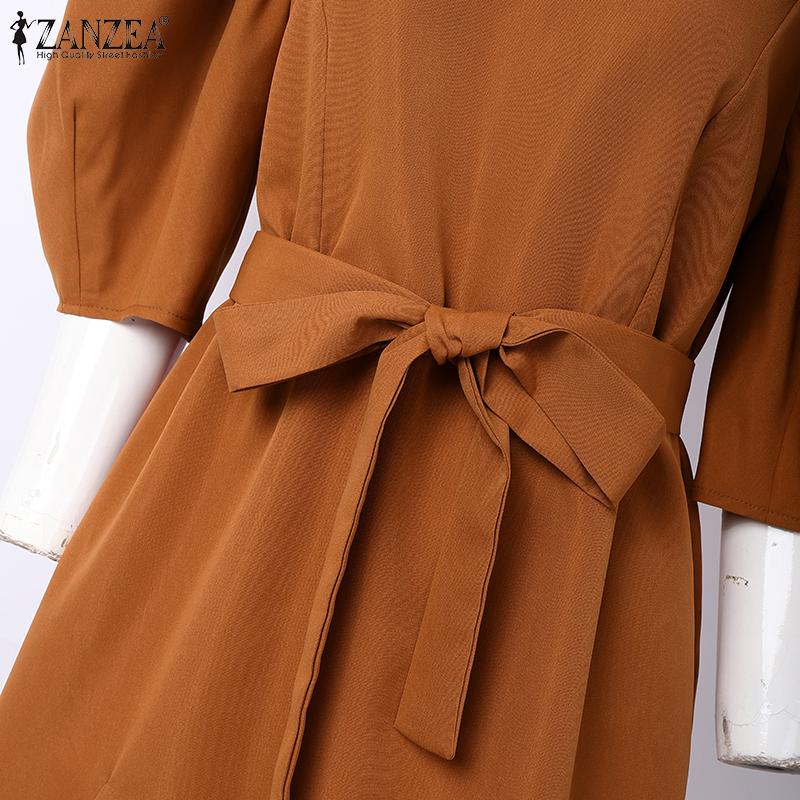 ZANZEA Women Casual Round Neck Loose Half Sleeve Long Dress