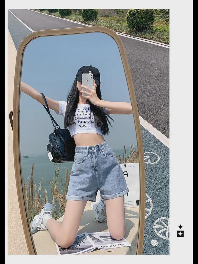 High-Waisted A-Line Denim Shorts for Women - Korean Style Summer Fashion, Wide-Leg, Casual Curling Design.
