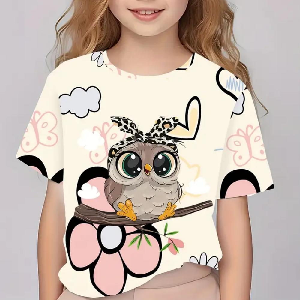 Clothes for Girls 3D Print Cute Cat Crew Neck Graphic T Shirts Summer Play Streetwear Kawaii Girl Outdoor Clothes for Children