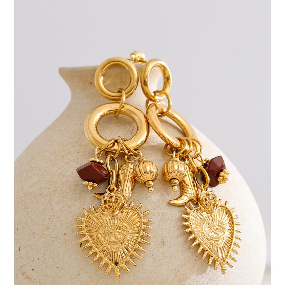Eetit Stainless Steel Heart Charm Pendant Drop Fashion Earrings 18K Golden PVD Plated Vintage Statement Long Dangle Ear Jewelry