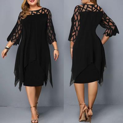 Summer Large Size Lace Stitching Irregular Hem Chiffon Dress