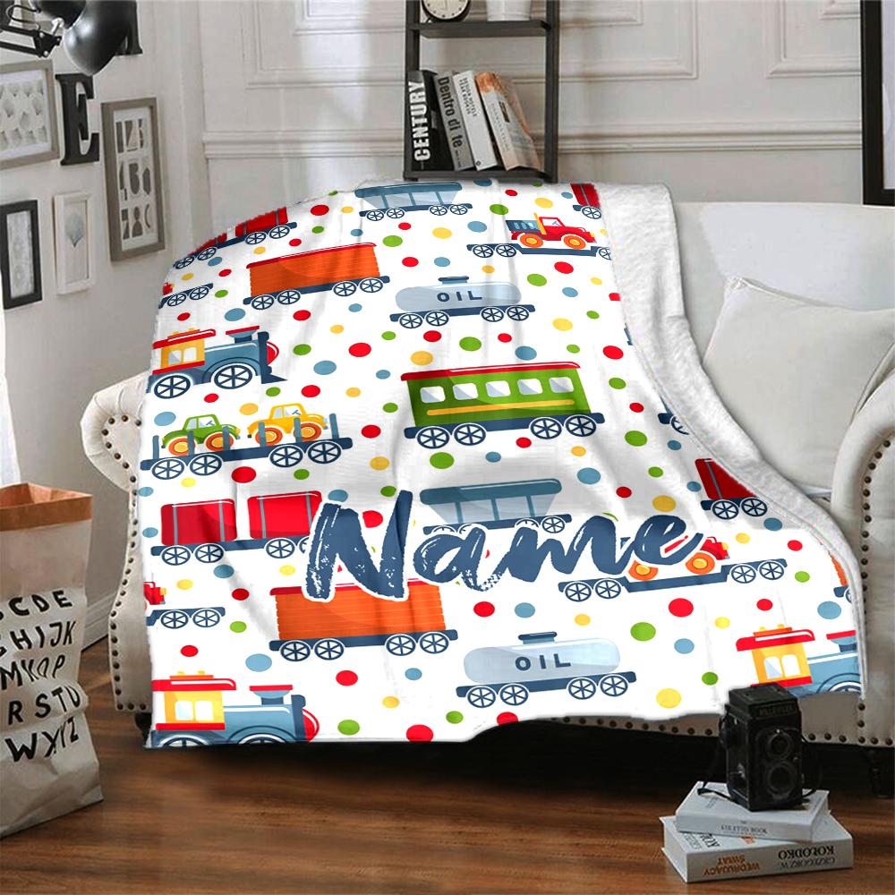 Custom Name Cute Cars Theme Printed Blanket - Perfect for Couch, Bed, Travel & Outdoor Use | Machine Washable, Cozy & Durable.