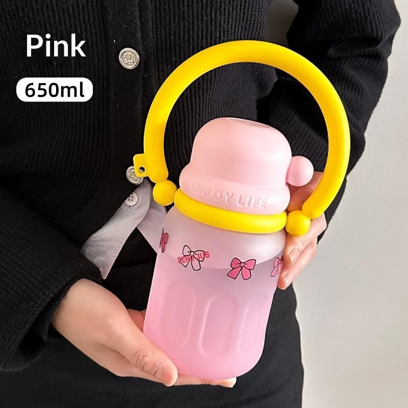 650Ml Large Capacity Plastic Water Bottle Cute Portable Plastic Cup Leakproof With Straw Sports Water Cup Summer B