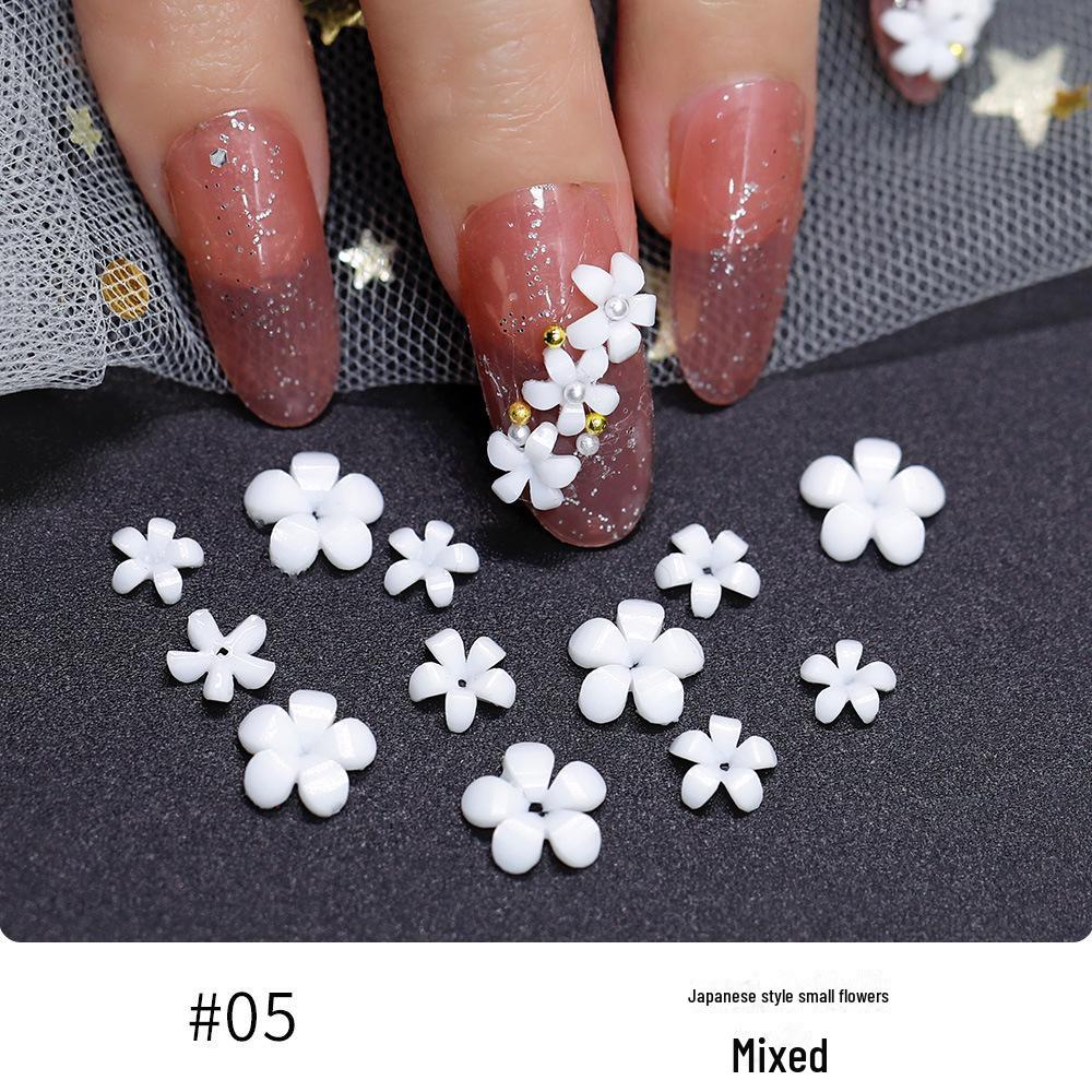 2021 White Resin 3D Five-Petal Flower Nail Art Accessories