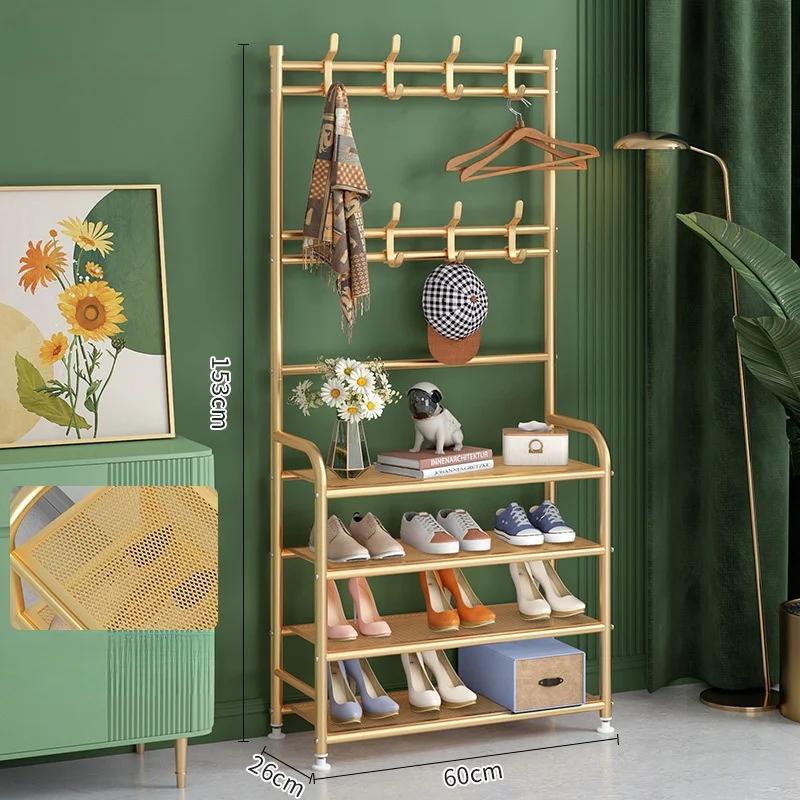 Floor-Standing Shoe Rack Multi-Layer Simple Clothes Hanger Space Saving Multi Functional Shoe Shelf Dustproof Sneakers Organizer