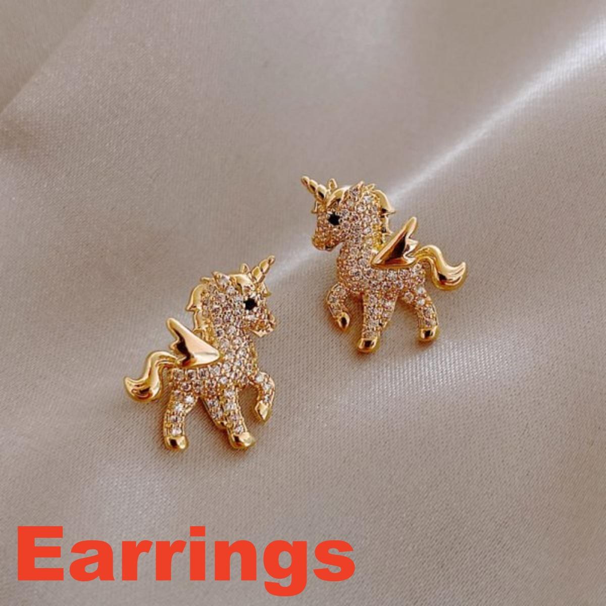 

Luxury Inlaid Rhinestone Flying Wings Horse Stud Earrings For Women Men Temperament Animal Horse Earring Party Jewelry