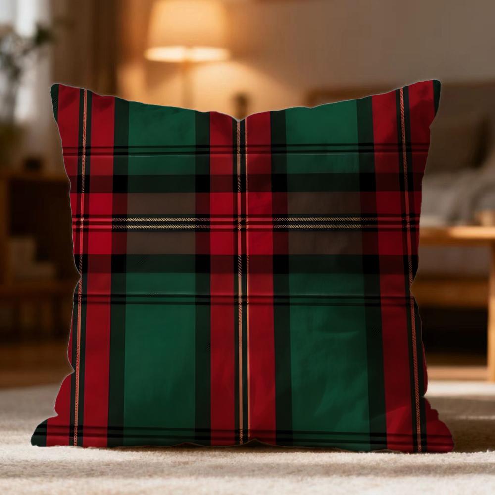 Popular Christmas Plaid Cushion Cover Soft Washable Pillow Case Multi-Scene for Couch Bed Travel Office Use