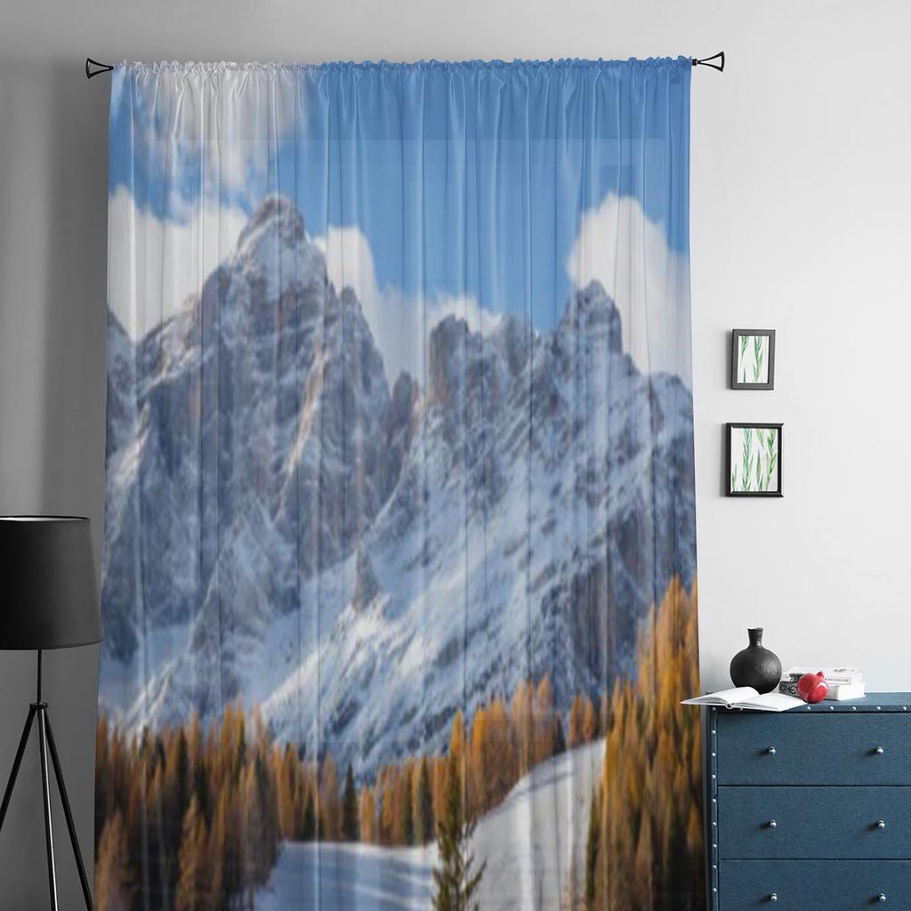 Mountains Snow Landscape On The Northern Italy Chiffon Sheer Curtains for Living Room Bedroom Window Voiles Tulle Curtain