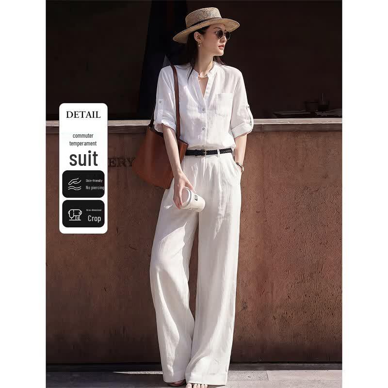 Elegant French Style Two-Piece Shirt Set L белый